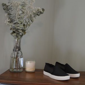 Joie Black Frayed Edge Satin Slip-ons